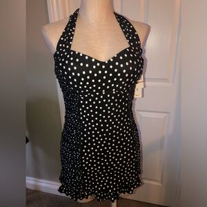 Jantzen Black and White Polka Dot Halter Swimming suit